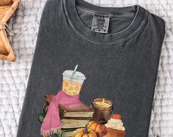 Cozy Fall Graphic Tee | Pumpkin Spice Latte Shirt | Book Lover Autumn Shirt | Cottagecore Reading Aesthetic Tee