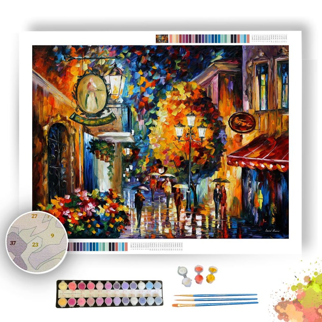 Cafe in the Old City by Leonid Afremov Paint by Numbers Kit DIY Acrylic