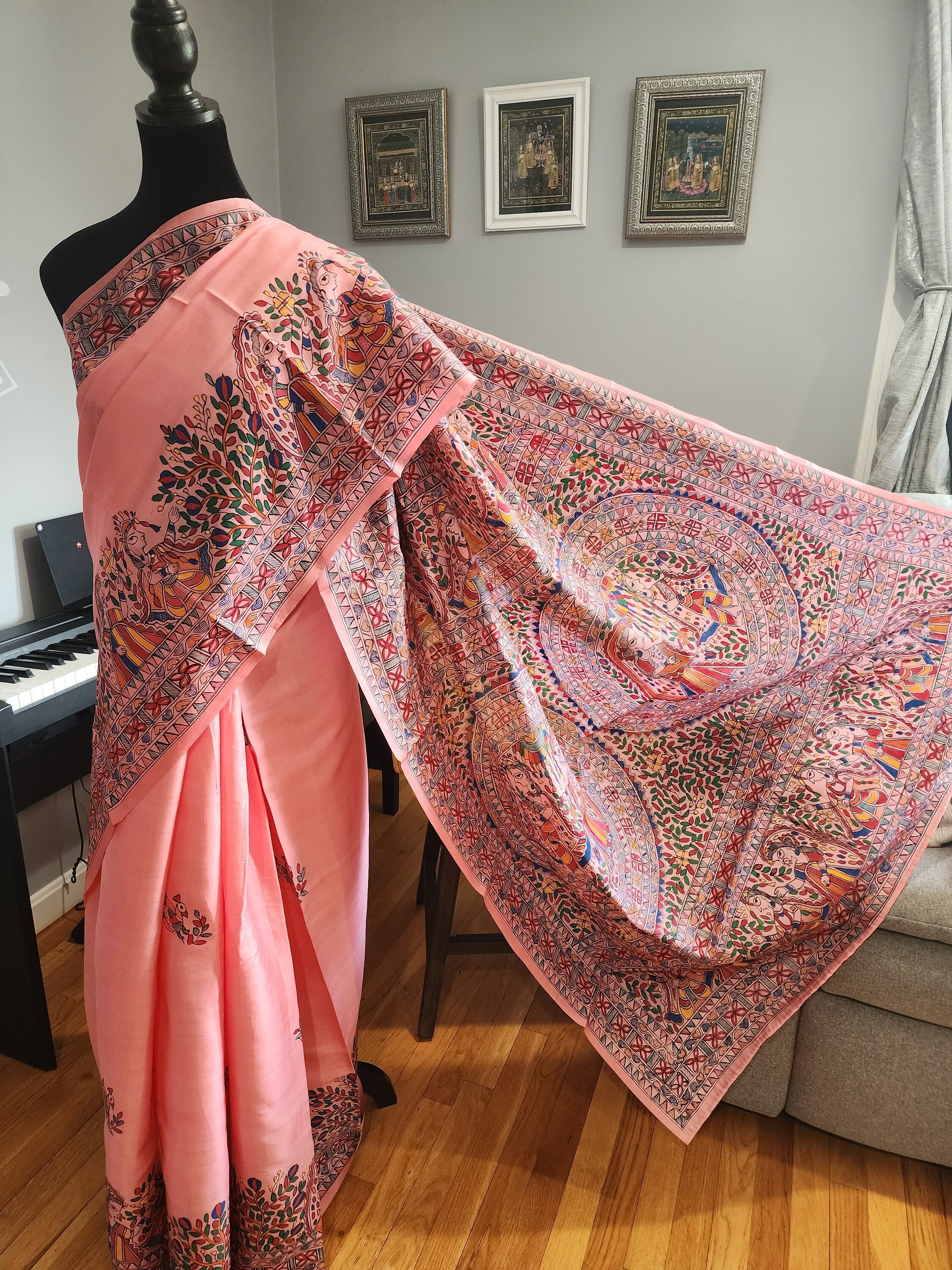 Handpainted madhubani saree