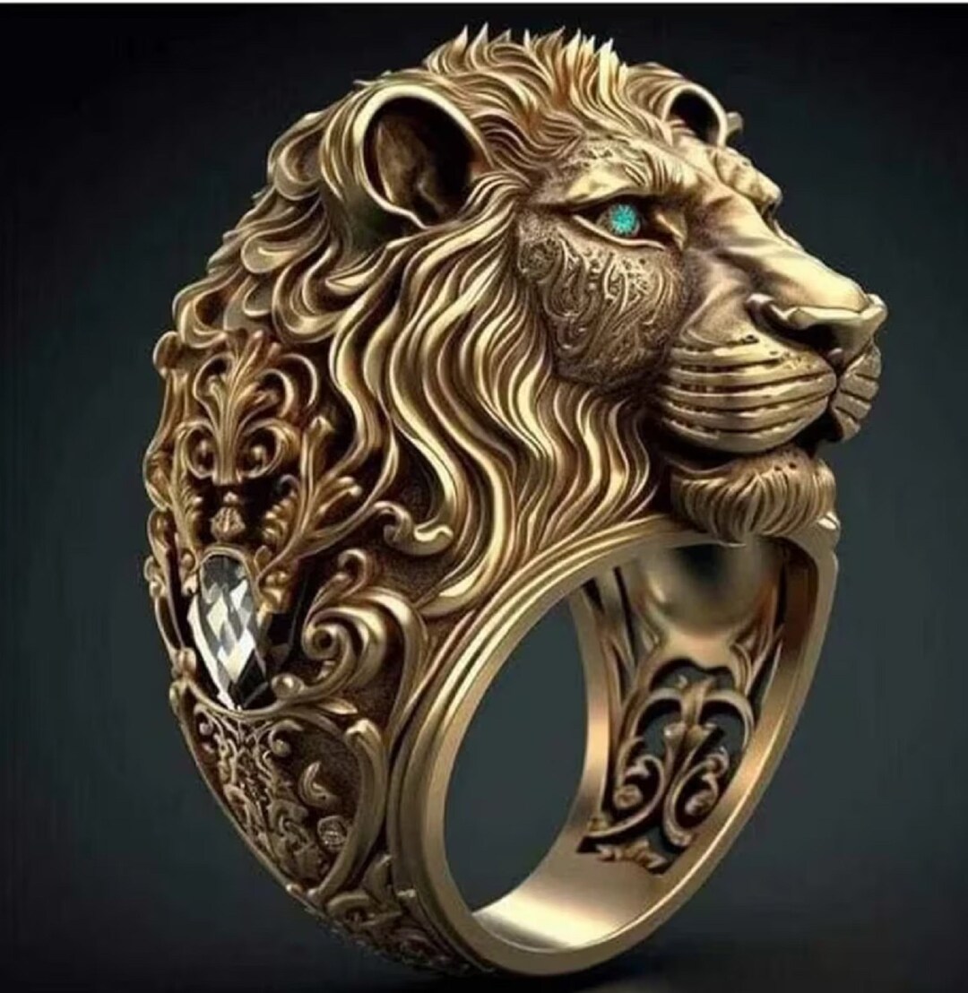14k Gold Plated Lion Ring Men's Lion Ring Lion Head Etsy