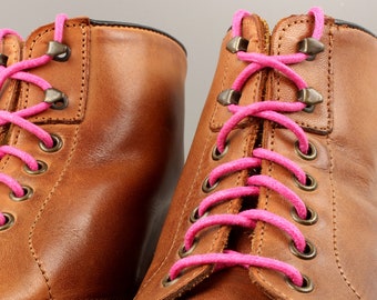 Round and Thin Fuchsia Pink Waxed Shoelaces, Round and Thin Fuchsia Pink Shoelaces for Dress Shoes or Boots