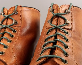 Dark Green Round and Thin Waxed Shoelaces, Round and Thin Dark Green Shoelaces for Dress Shoes or Boots