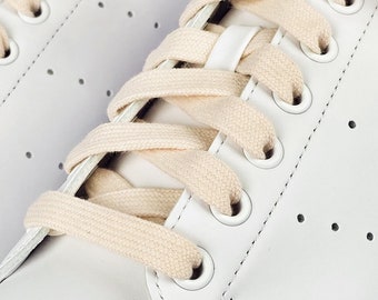 Cream White Cotton Shoelaces - Cream White Flat Shoelaces for Trainers and Shoes