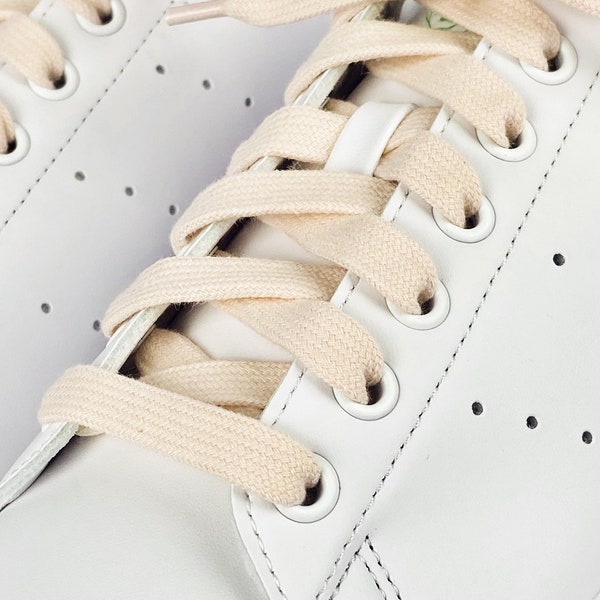 Cream White Cotton Shoelaces - Cream White Flat Shoelaces for Trainers and Shoes