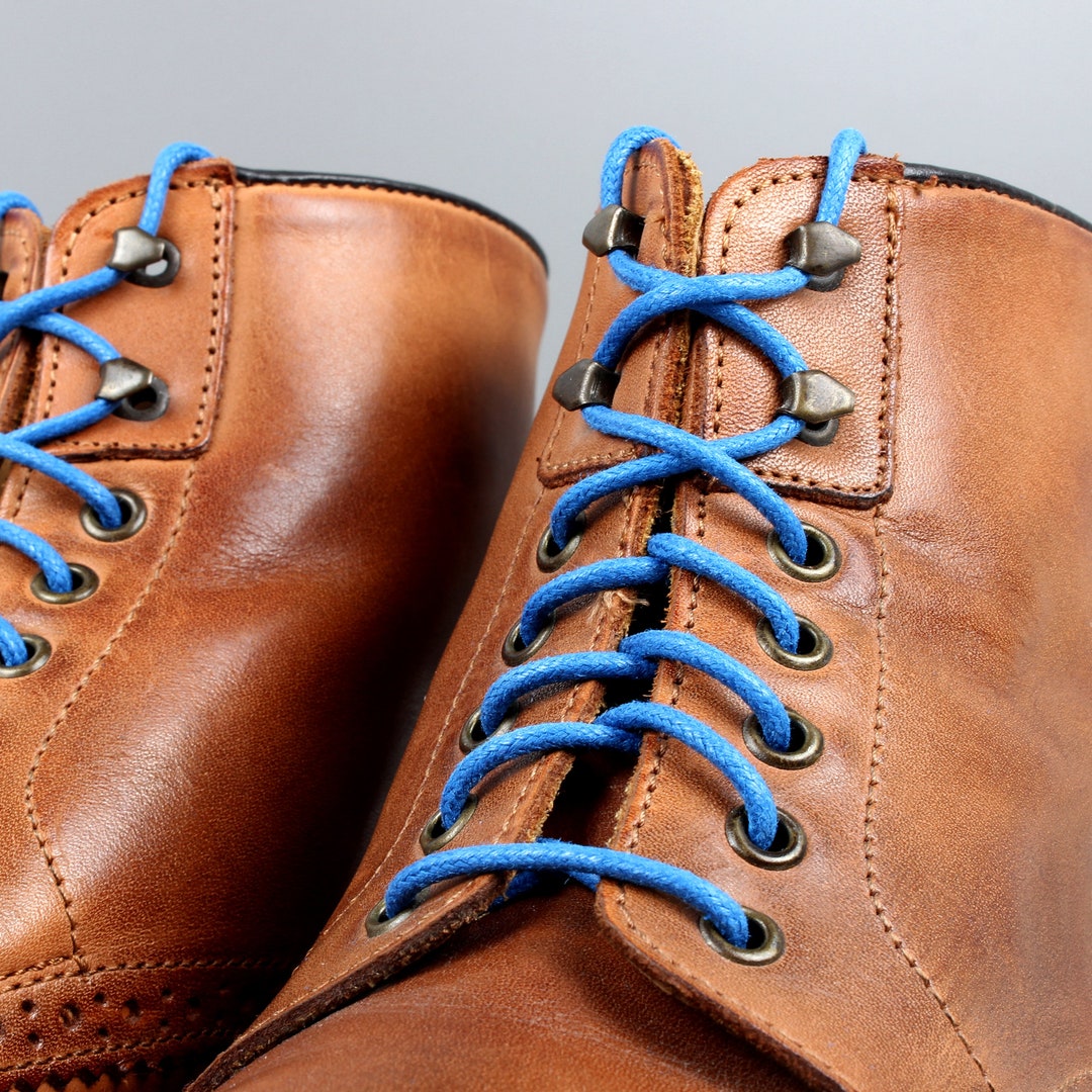 Blue Round and Thin Waxed Shoelaces, Round and Blue Thin Shoelaces for