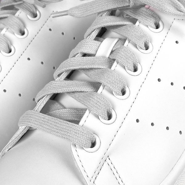 White Light Gray Cotton Shoelaces - Gray Flat Shoelaces for Sneakers and Shoes