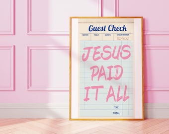 Jesus Paid It All Guest Check Art Light Pink Christian Wall Art