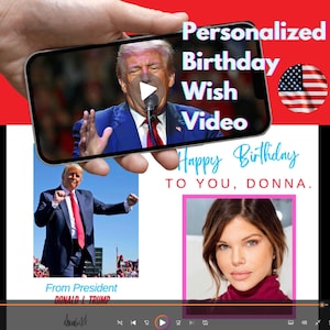 ドナルド・トランプの誕生日eカードビデオ、パーソナライズされたアニメーション、トランプのパーソナライズされた名前の写真、年齢、最新ニュースのいたずら、あらゆる有名人が利用可能