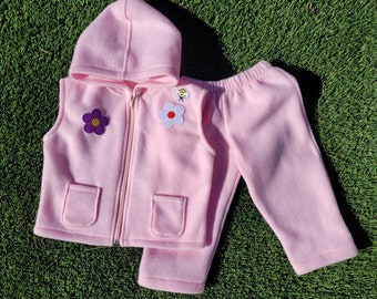 Infant Pink Fleece Hoodie Vest with Pants Set