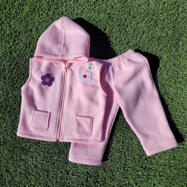 Infant Pink Fleece Hoodie Vest with Pants Set