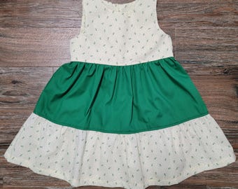 Green and Yellow Ditzy Floral Peasant Dress