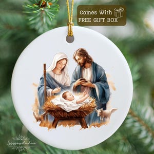 Nativity Christmas Ornament, Mary, Joseph, Jesus Christian Gift, Tree trimming, Holiday gift, Religious ornament, Meaningful Christmas gift.