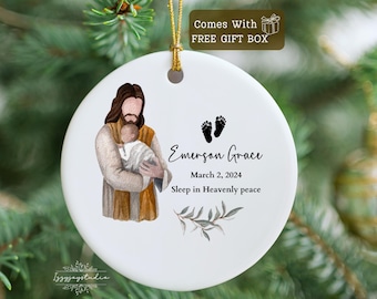 Baby Memorial Ornament Personalized, Miscarriage Ornament, Stillbirth Keepsake, Jesus Holding Baby Ornament, Sympathy Gift, Baby Loss Gift.