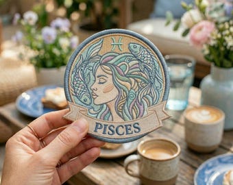 Pisces Embroidered Patch, Zodiac Pisces Embroidery, Astrology Gift for Her, Pisces Birthday Gift, Pastel Zodiac Decor