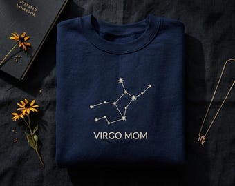 Custom Virgo Mom Embroidered Sweatshirt, Zodiac Constellation Shirt, Astrology Gift for Mom, Minimalist Star Sign Pullover