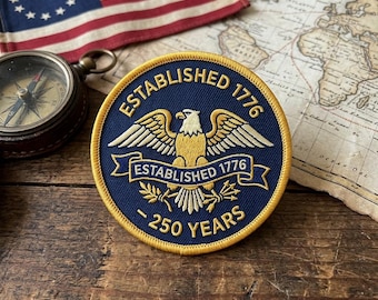 Established 1776 Embroidered Patch USA 250 Years Patriotic Eagle Vintage American Flag Iron On Patch Gift