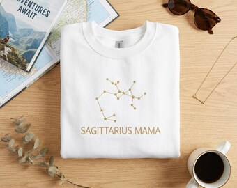 Custom Sagittarius Mama Embroidered Sweatshirt, Zodiac Mom Shirt, Astrology Gift for Mom, Constellation Crewneck Gift Idea