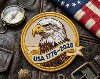 USA 1776-2026 Embroidered Patch, Vintage American Eagle Patch, Patriotic Military Style Patch, USA Anniversary Gift