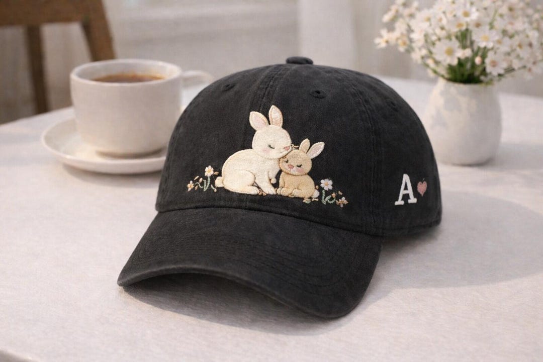 Custom Mama Bunny Embroidered Hat, Cute Mom and Baby Rabbit Baseball ...