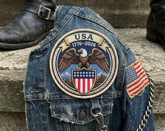 USA 1776 2026 Embroidered Patch, Patriotic Eagle Back Patch, 250 Years America Badge, Biker Jacket Patch Gift