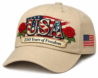 Custom USA 250 Embroidered Cap Patriotic Shield American Freedom Anniversary Heritage Gift