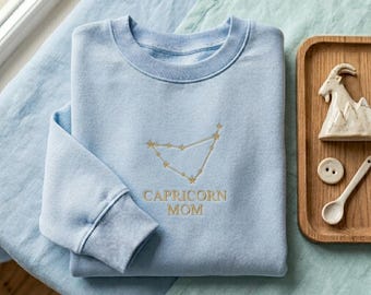 Custom Capricorn Mom Embroidered Sweatshirt, Zodiac Constellation Shirt, Astrology Gift for Mom, Minimalist Star Sign Crewneck