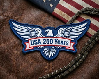 USA 250 Years Embroidered Patch Patriotic Eagle Wings 1776 2026 America Anniversary Badge Fourth of July Gift