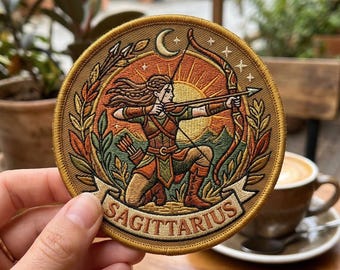 Sagittarius Embroidered Patch Boho Sunset Zodiac Sign Astrology Gift Archer Iron On Patch Personalized Celestial Gift