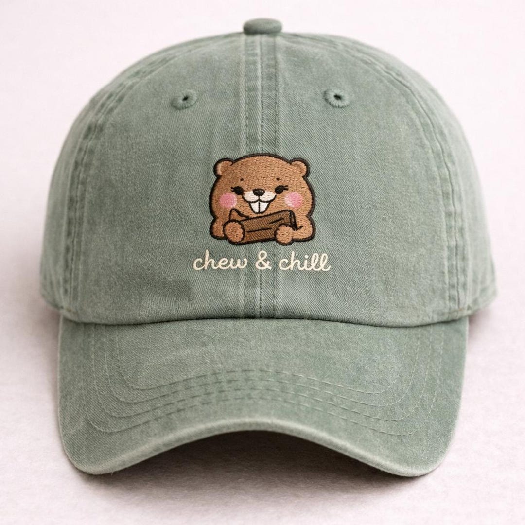 Custom Cute Beaver Embroidered Hat, Chew and Chill Cap, Funny Animal ...