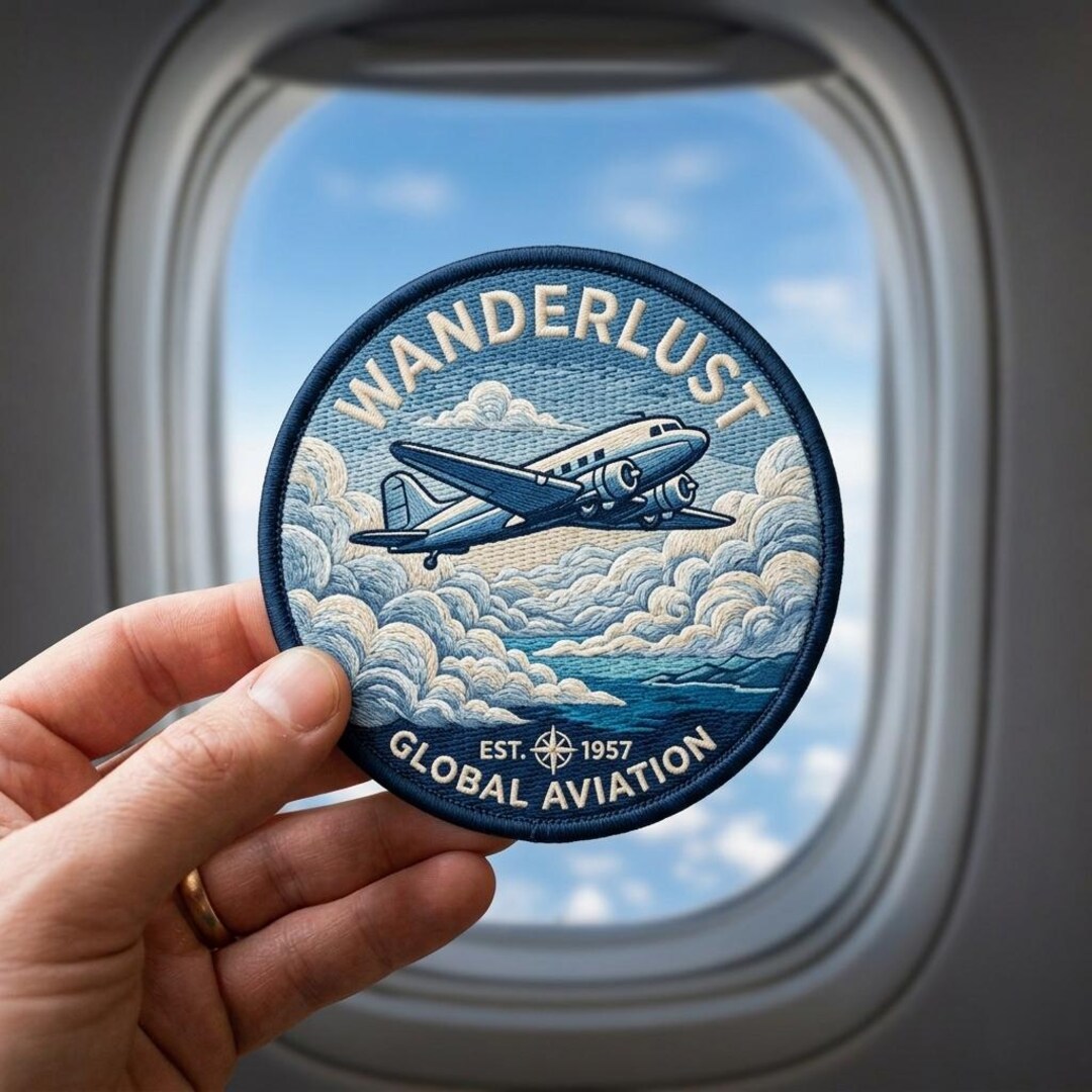 Wanderlust Embroidered Patch, Vintage Airplane Iron on Badge, Travel ...