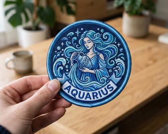 Aquarius Embroidered Patch Zodiac Sign Gift Astrology Lover Birthday Personalized Water Bearer Horoscope Patch