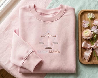 Custom Embroidered Libra Mama Sweatshirt, Zodiac Mom Shirt, Libra Gift for Mom, Astrology Sweater, Birthday Gift for Her