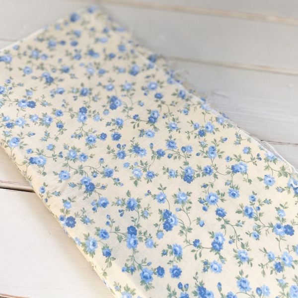 Sweet Calico Print of Blue Flowers on Yellow Background