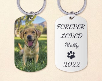 Forever Loved Pet Keychain, Pet Sympathy Gift, Loss of Dog Gifts, Pet Memorial, Pet Portrait from Photo, Custom Dog Picture Keychain
