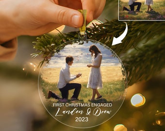 Engagement Gift For Couple,  Custom Photo Ornament, Engagement Ornament Personalized Bridal Shower Gift With Picture Date 2024