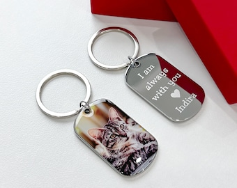 Custom Cat Photo Keyring, Cat Picture Keychains, Keyring For Pet Loss, Custom Pet Keychain, Engraved Pet Name Key Chain, Cat Memorial Gift