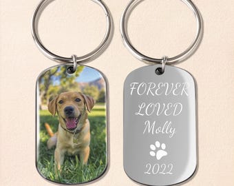 Custom Pet Photo Keychain: Stainless Steel Dog Memorial Gift, Dog Picture Keyring
