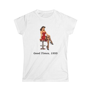 Women's 1950s Diner Stool Pin Up Tee, Good Times, 1955 Retro Graphic Shirt