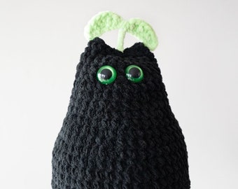 Crochet Black Cat with Sprout (Sprout Boi) | Plushie for Plant and Cat Lovers