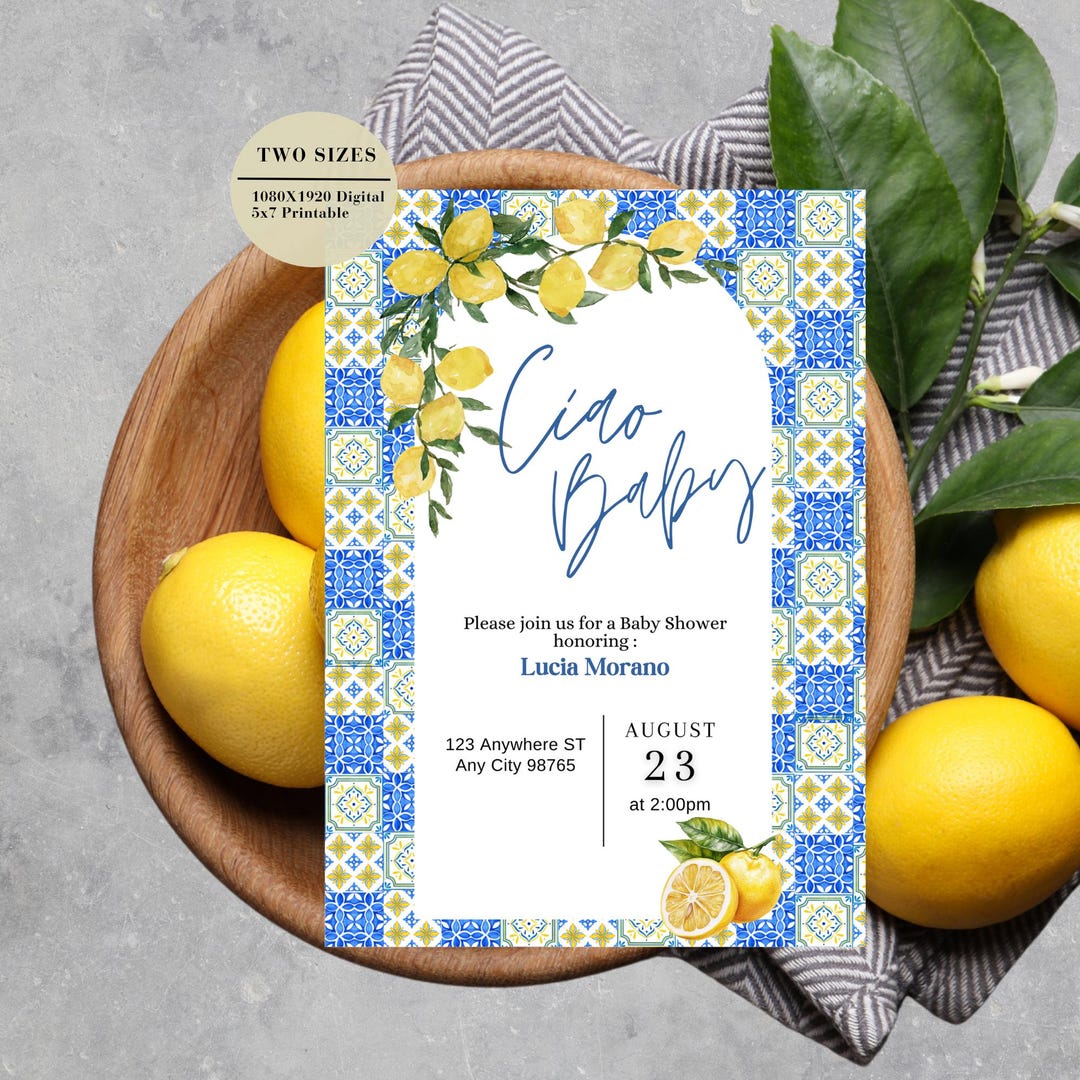Amalfi Coast Baby Shower Theme Invitation Lemon Digital Invite ...