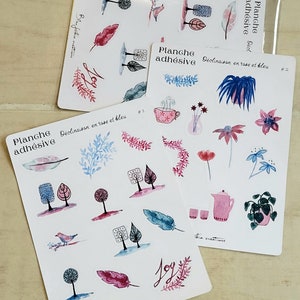 Planches adhésives : Déclinaison en rose et bleu.