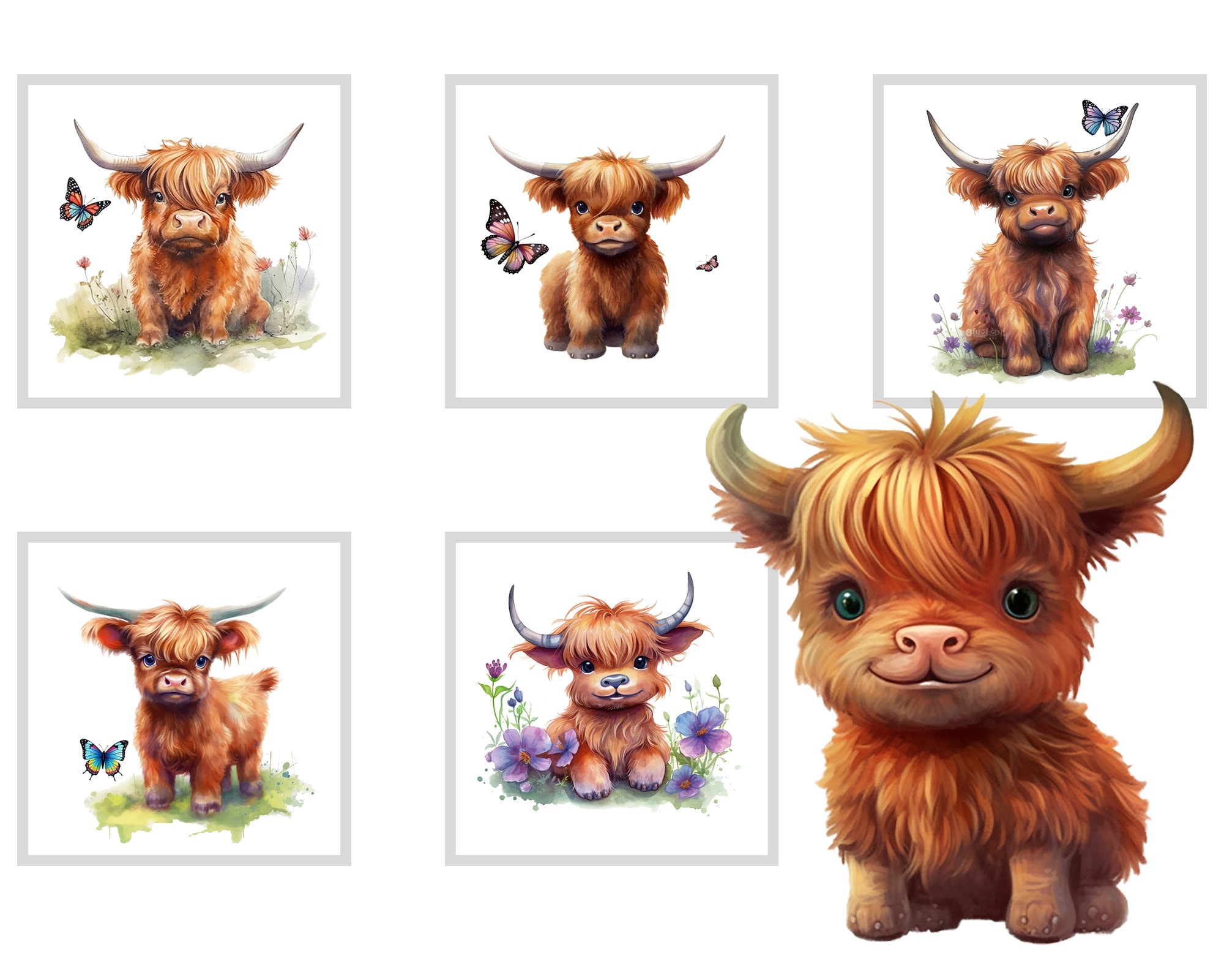 Highland Cow Clipart Watercolor PNG Cute Baby Shower Nursery Decor Farm ...