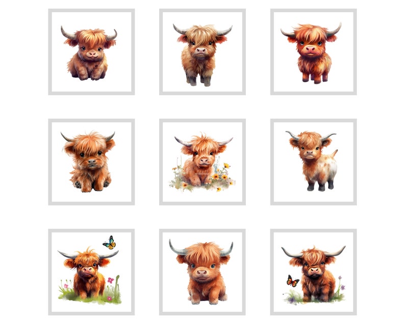 Highland Cow Clipart Watercolor PNG Cute Baby Shower Nursery - Etsy