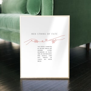 Red String Of Fate Wall Art Print, Red Line Art, Lover's Hands Line Art, Valentines Day Imprimible, Cartel de cita de amor, DESCARGA DIGITAL