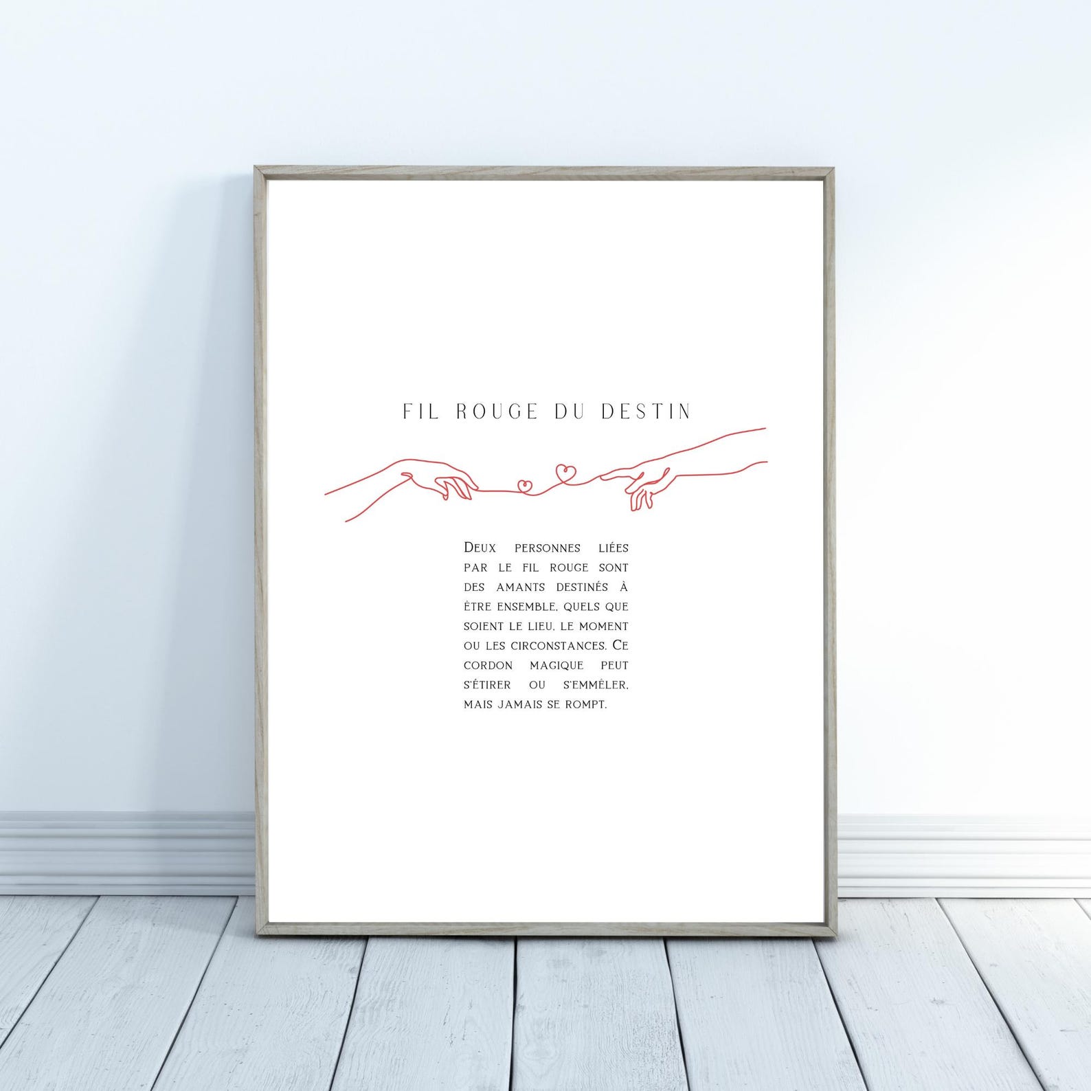 Fil Rouge Du Destin, Red String of Fate Wall Art Print, Lover's Hands ...