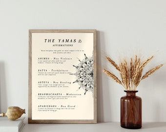 Yama Niyama Printable Wall Art, Ashtanga 8 limbs of Yoga, Yoga Printable Poster, Calm Peaceful Spiritual Minimal Boho Home, INSTANT DOWNLOAD