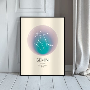 GEMINI Art Print, Horoscope Zodiac Printable Art, Astrology Art, Star Sign Horoscope Art, Gemini Poster, Gemini Gift, DIGITAL DOWNLOAD
