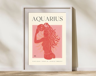 AQUARIUS Art Print, Horoscope Zodiac Printable Art, Astrology Art, Star Sign Horoscope Art, Aquarius Poster, Aquarius Gift, DIGITAL DOWNLOAD
