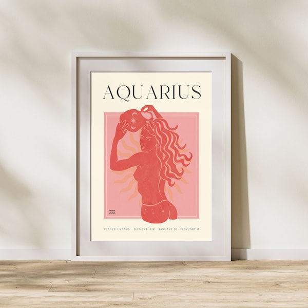 AQUARIUS Art Print, Horoscope Zodiac Printable Art, Astrology Art, Star Sign Horoscope Art, Aquarius Poster, Aquarius Gift, DIGITAL DOWNLOAD