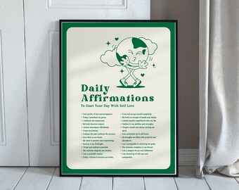 Daily Affirmations Retro Poster, Mental Wellness, Affirmation Print, Mental Health Poster, Therapy Poster, Positive Poster, DIGITAL DOWNLOAD